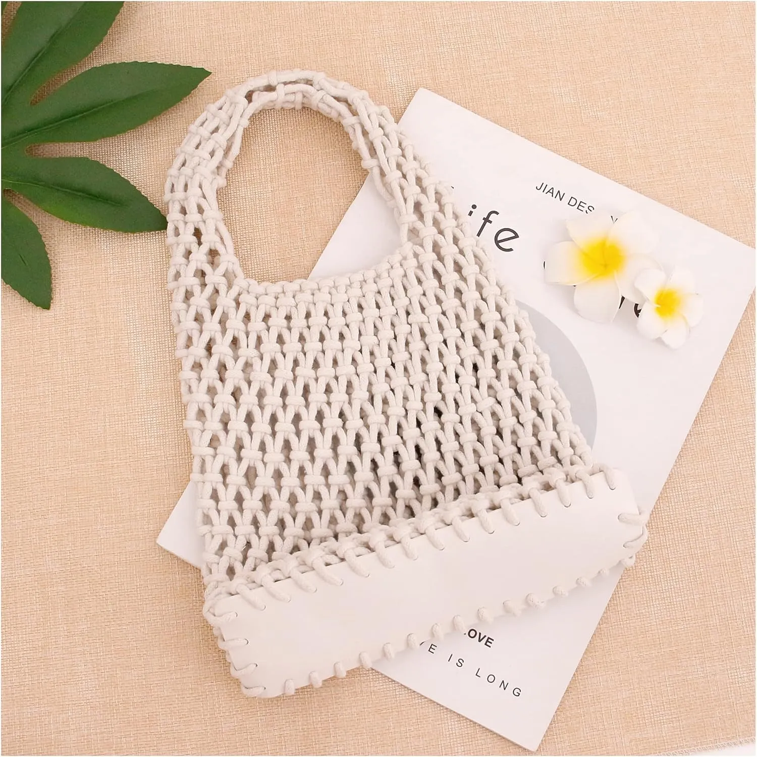 Naimo Straw Beach Bag Large Woven Rattan Shoulder Bag Fishing Net Handbag Cotton Rope Tote Summer Crochet Hobo Bag