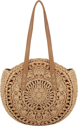 Naimo Women Straw Beach Shoulder Bag Woven Tote Handbag Large Handmade Weaving Summer Casual Hobo Bag