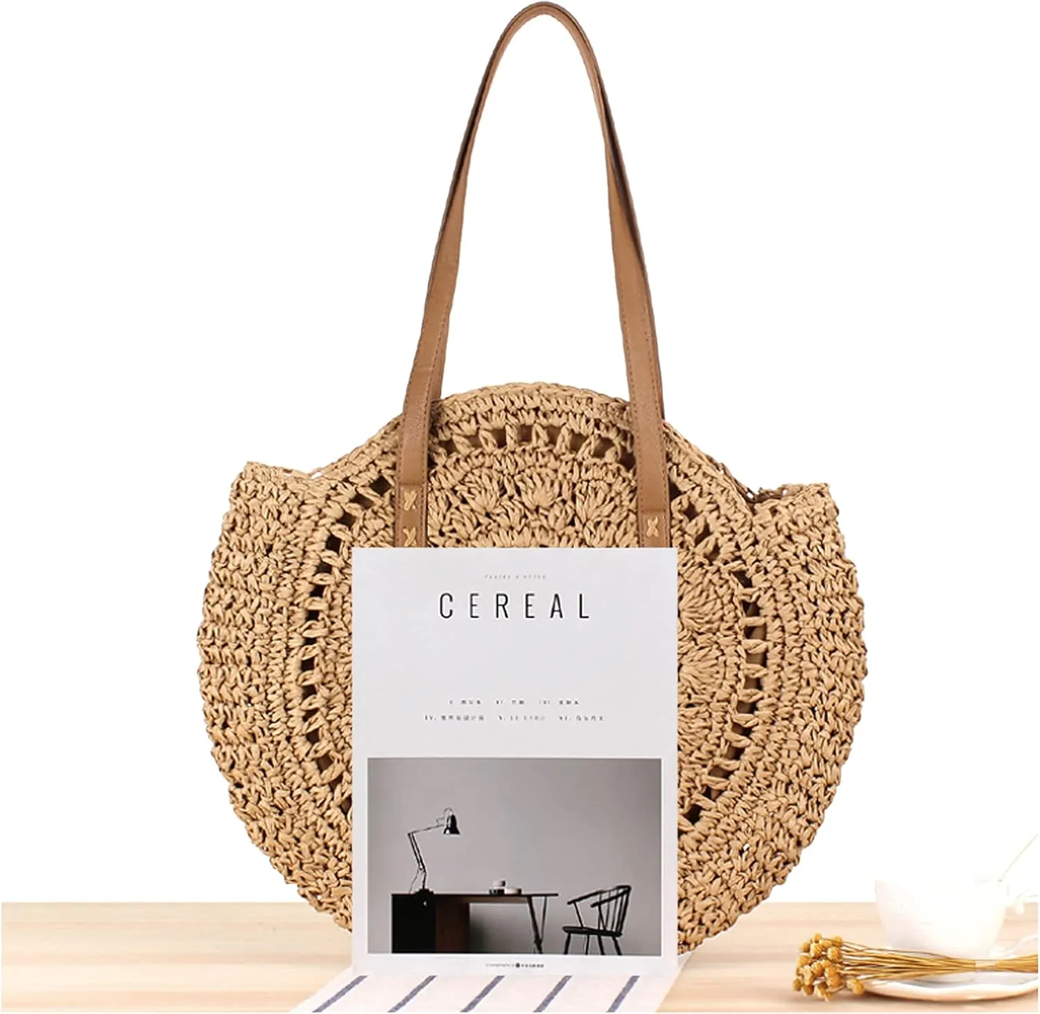 Naimo Women Straw Beach Shoulder Bag Woven Tote Handbag Large Handmade Weaving Summer Casual Hobo Bag