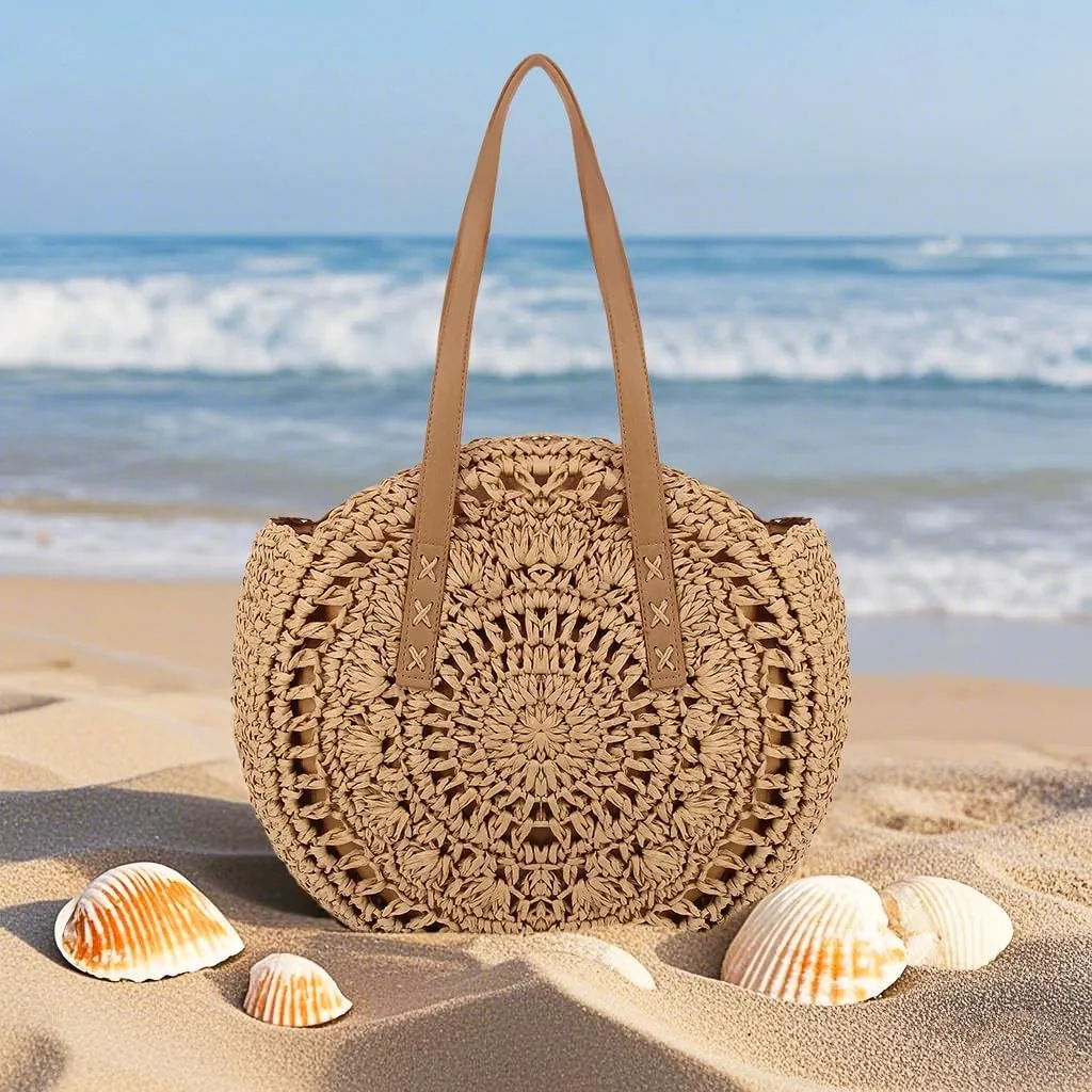 Naimo Women Straw Beach Shoulder Bag Woven Tote Handbag Large Handmade Weaving Summer Casual Hobo Bag