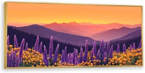 Natural Scenery Large Size Canvas Print Wall Art Warm Sunset and Plateau Flower Sea Landscape Poster Painting Picture Stretched Framed Artwork for Conference Room Decor 20X50inch With-Gold-Frame