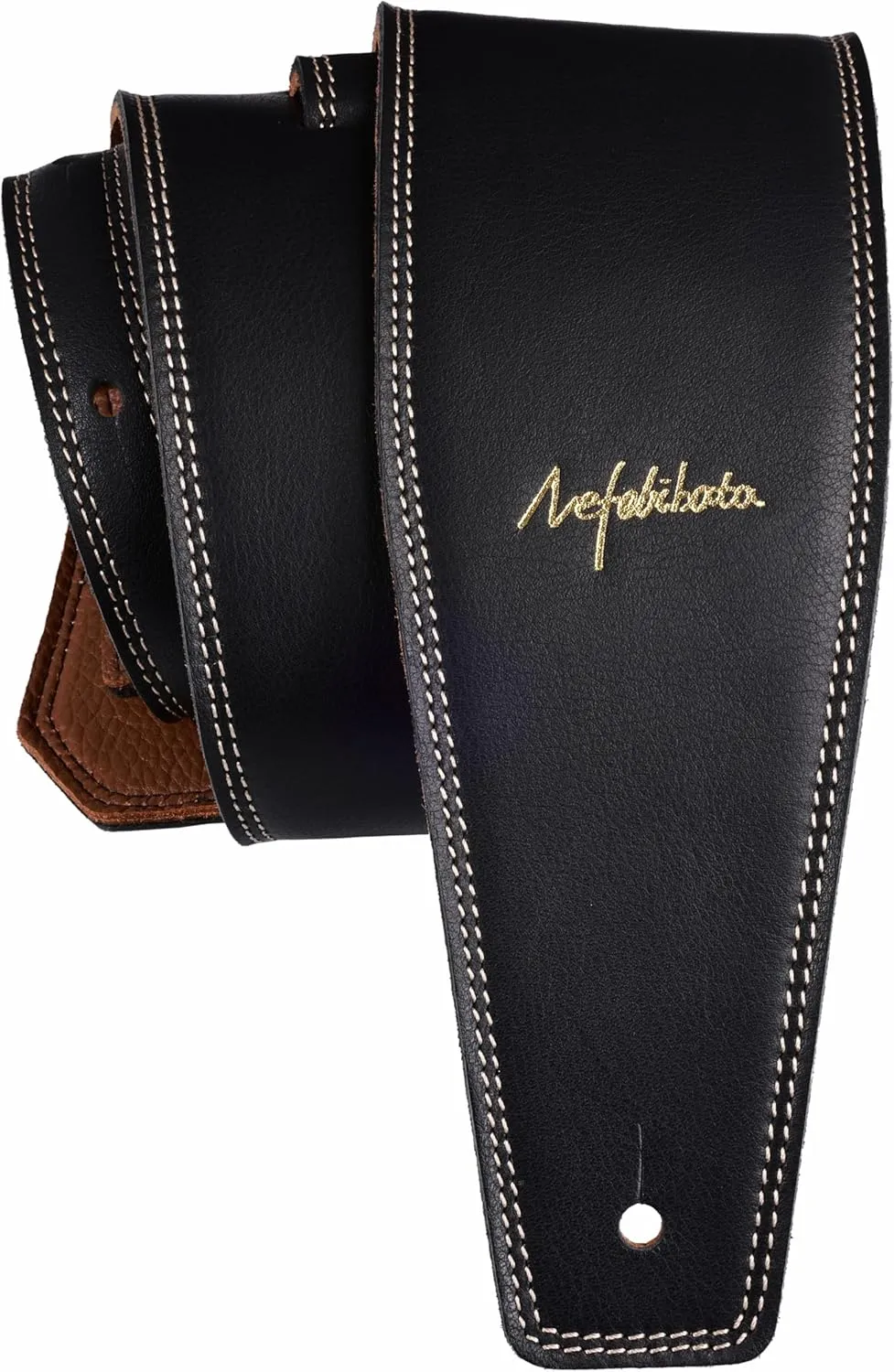 Nefelibata 3.8" Wide Guitar Strap, Full Grain Leather, Adjustable Length 49" to 57" with Foam Padding for Bass, Electric, and Acoustic Guitars (Black)
