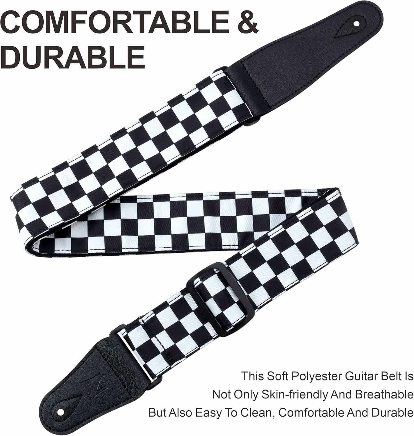 Nefelibata Guitar Strap-2" Wide Double Layer Cotton Original Design Adjustable Guitar Straps with Long Leather Ends for Bass, Electric & Acoustic, Best Gifts for Kids,Guitarists (White Grid)