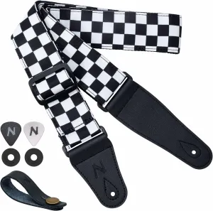 Nefelibata Guitar Strap-2" Wide Double Layer Cotton Original Design Adjustable Guitar Straps with Long Leather Ends for Bass, Electric & Acoustic, Best Gifts for Kids,Guitarists (White Grid)
