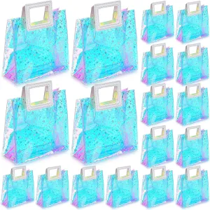 Newwiee 18 Pcs Clear Holographic Tote Bags Iridescent Reusable Gift Bag with Handles PVC Gift Wrap Bags for Party Birthday Wedding Baby Shower Bridal Holiday Graduation Shopping Travel (Fashion Style)