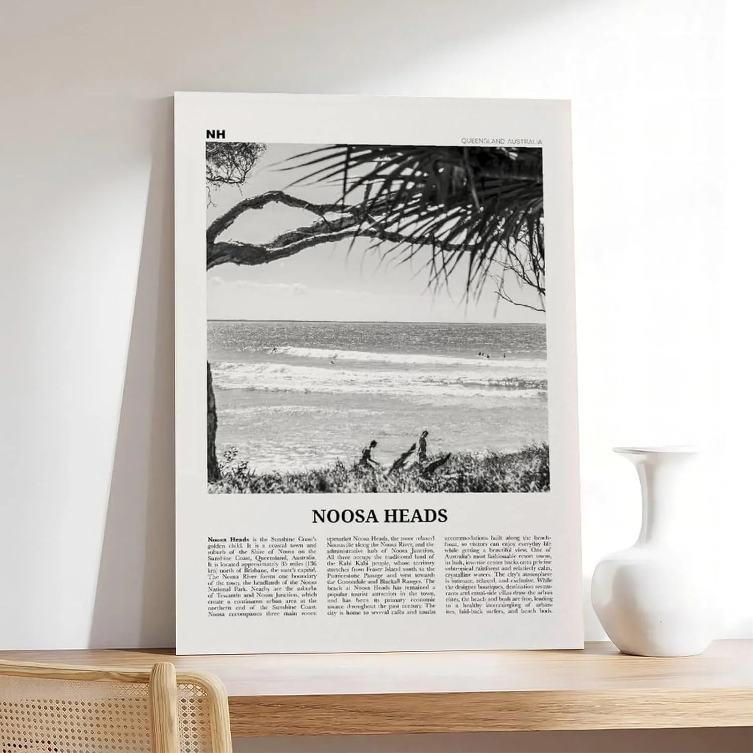 Noosa Heads Black And White Waves, Sunshine Coast, Queensland, Australia, Oceania Retro City Map Travel Landscape Canvas Art Poster And Wall Art Picture Print Modern Family Bedroom Decor Posters 24x36