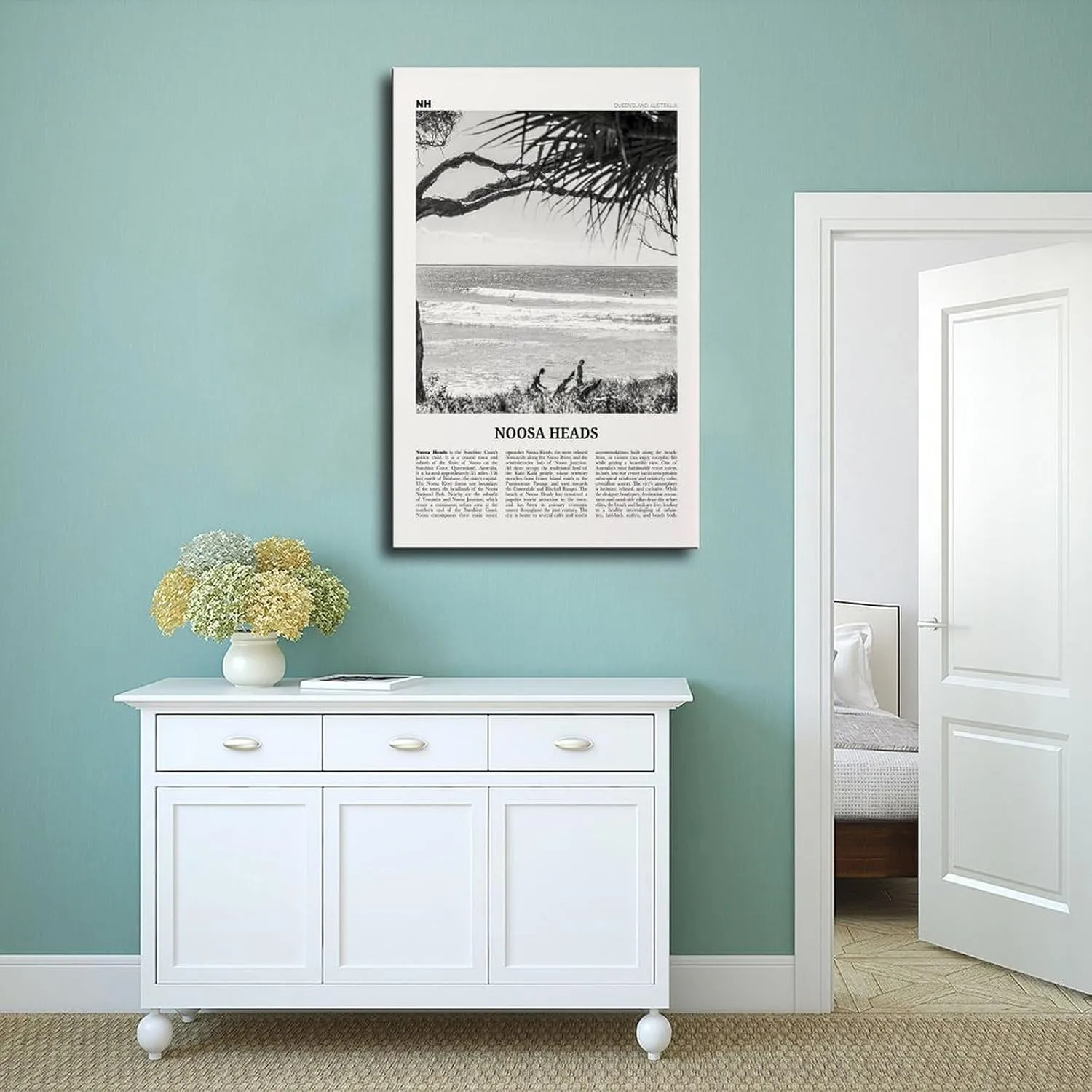 Noosa Heads Black And White Waves, Sunshine Coast, Queensland, Australia, Oceania Retro City Map Travel Landscape Canvas Art Poster And Wall Art Picture Print Modern Family Bedroom Decor Posters 24x36