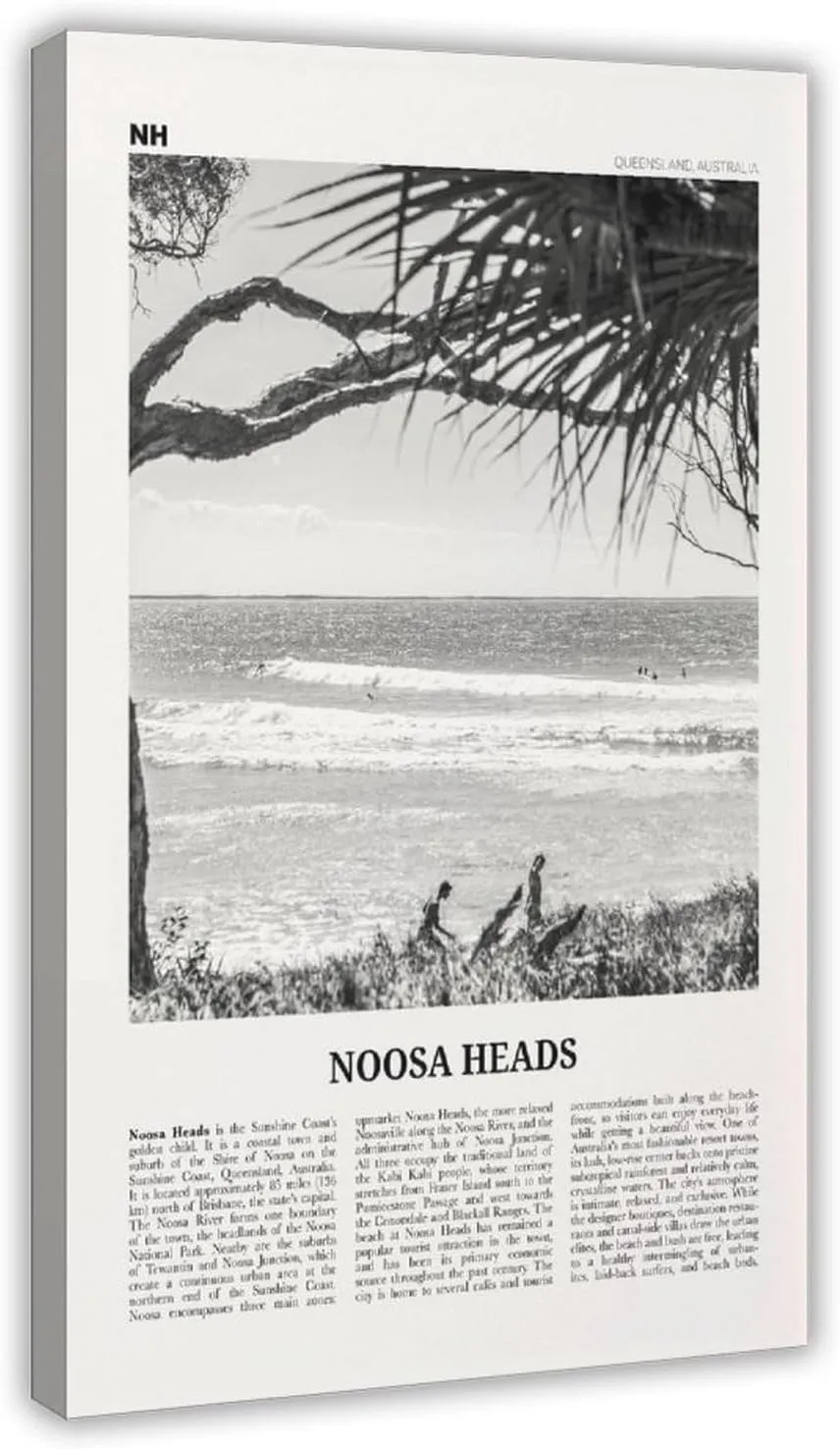 Noosa Heads Black And White Waves, Sunshine Coast, Queensland, Australia, Oceania Retro City Map Travel Landscape Canvas Art Poster And Wall Art Picture Print Modern Family Bedroom Decor Posters 24x36