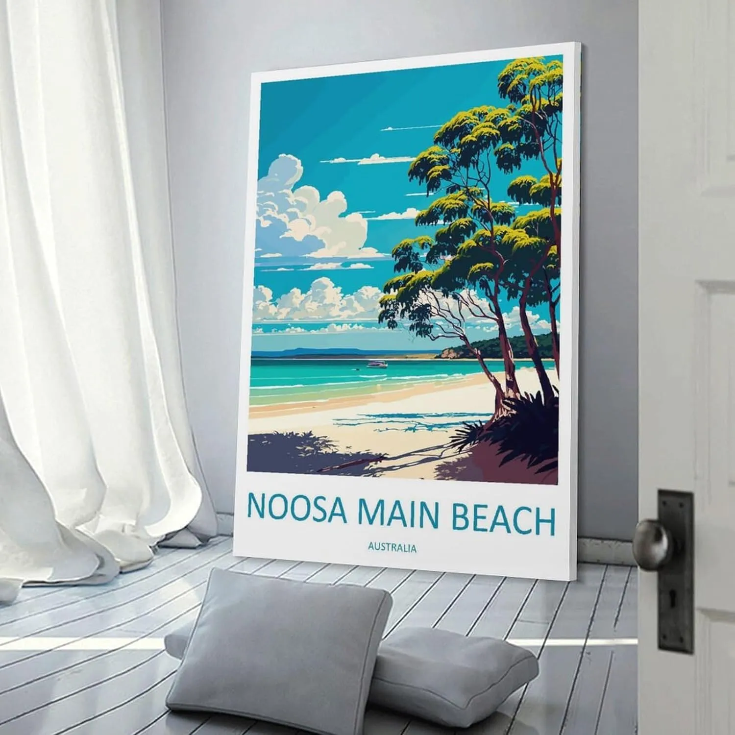 Noosa Main Beach Travel Print Noosa Main Beach Décor Noosa Main Beach Australia Travel Canvas Poster Wall Art Decor Print Picture Paintings for Living Room Bedroom Decoration Frame 24x36inch(60x90cm)