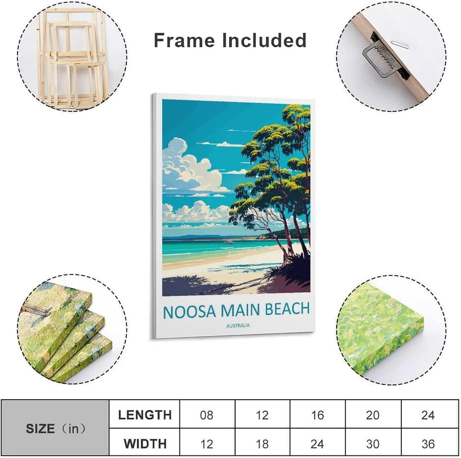 Noosa Main Beach Travel Print Noosa Main Beach Décor Noosa Main Beach Australia Travel Canvas Poster Wall Art Decor Print Picture Paintings for Living Room Bedroom Decoration Frame 24x36inch(60x90cm)