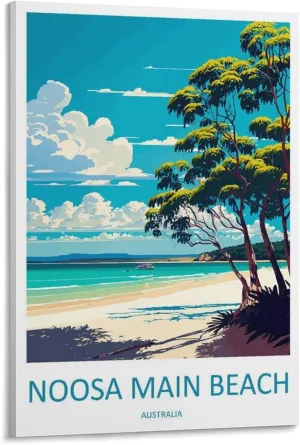 Noosa Main Beach Travel Print Noosa Main Beach Décor Noosa Main Beach Australia Travel Canvas Poster Wall Art Decor Print Picture Paintings for Living Room Bedroom Decoration Frame 24x36inch(60x90cm)