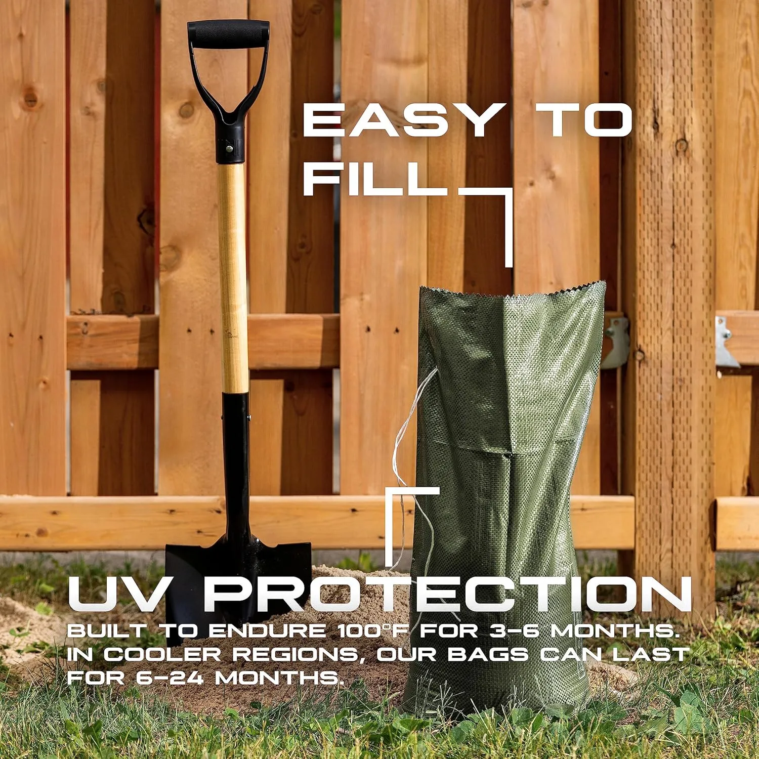 (Not Made in China) Heavy Duty Sand Bags for Flooding, Empty W/Tie Strings, UV Protection for 1600 Hours, Flood Water Barrier Sandbags,14in x 26in, Sandbag for Weight, 50lb Capacity (50 Bags)