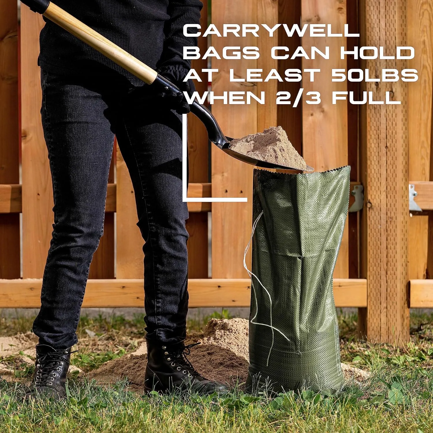 (Not Made in China) Heavy Duty Sand Bags for Flooding, Empty W/Tie Strings, UV Protection for 1600 Hours, Flood Water Barrier Sandbags,14in x 26in, Sandbag for Weight, 50lb Capacity (50 Bags)
