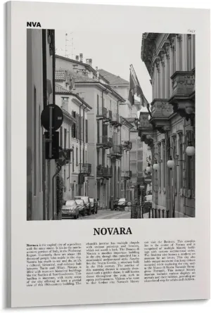 Novara Print Black And White, Novara Wall Art, Novara Poster, Novara Photo, Novara Wall Décor, Novara Map, Italy Canvas Wall Art Poster Ready to Hang Framed 16x24inch