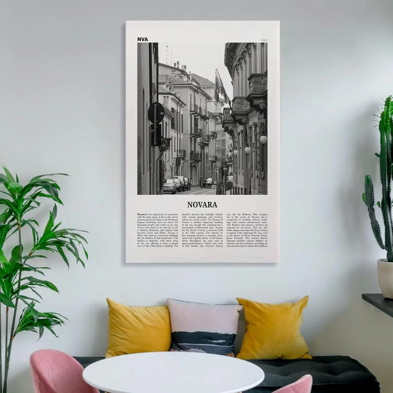 Novara Print Black And White, Novara Wall Art, Novara Poster, Novara Photo, Novara Wall Décor, Novara Map, Italy Canvas Wall Art Poster Ready to Hang Framed 16x24inch