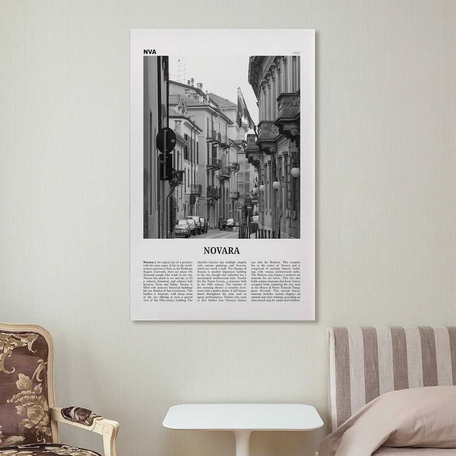 Novara Print Black And White, Novara Wall Art, Novara Poster, Novara Photo, Novara Wall Décor, Novara Map, Italy Canvas Wall Art Poster Ready to Hang Framed 16x24inch