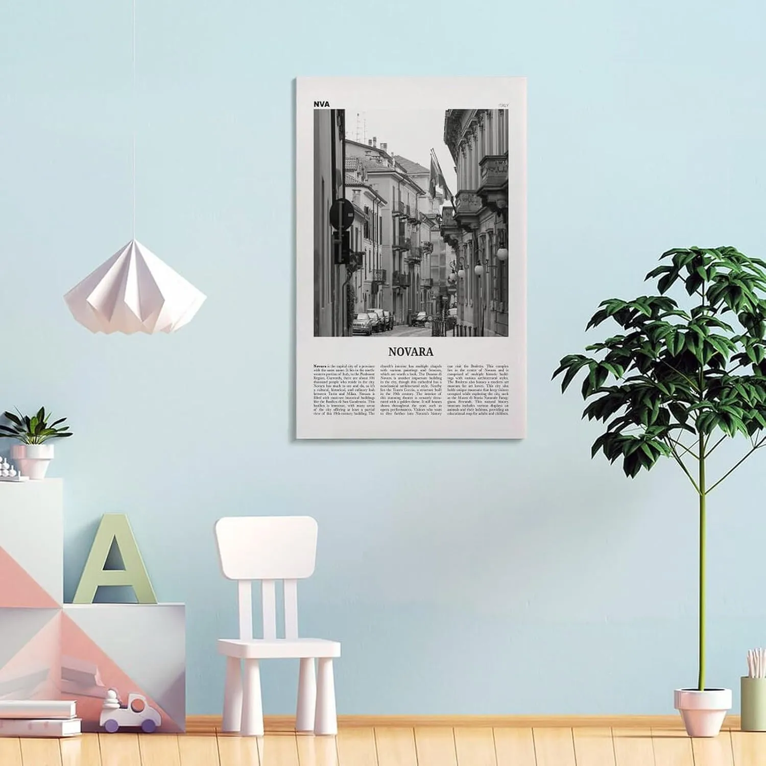Novara Print Black And White, Novara Wall Art, Novara Poster, Novara Photo, Novara Wall Décor, Novara Map, Italy Canvas Wall Art Poster Ready to Hang Framed 16x24inch