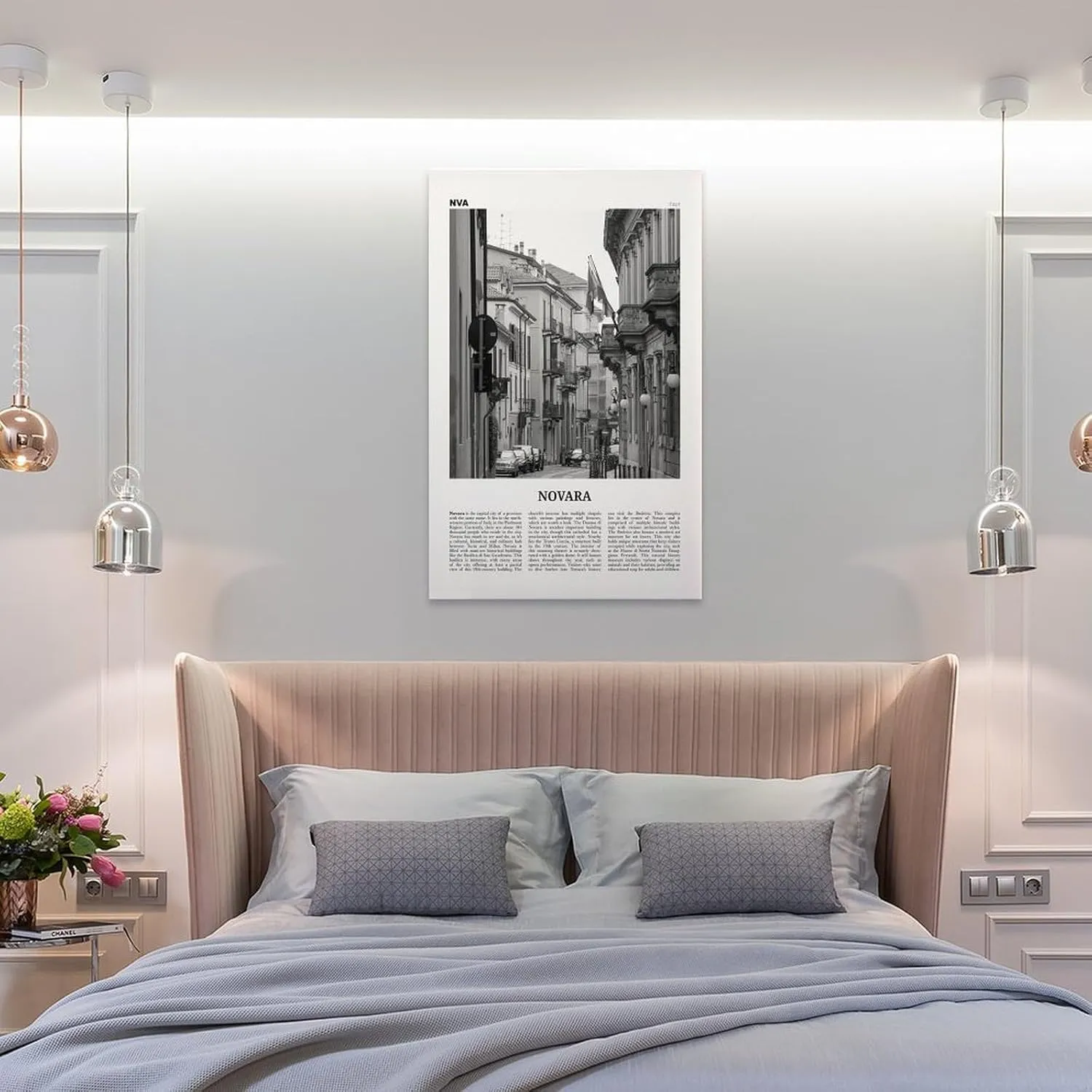 Novara Print Black And White, Novara Wall Art, Novara Poster, Novara Photo, Novara Wall Décor, Novara Map, Italy Canvas Wall Art Poster Ready to Hang Framed 16x24inch