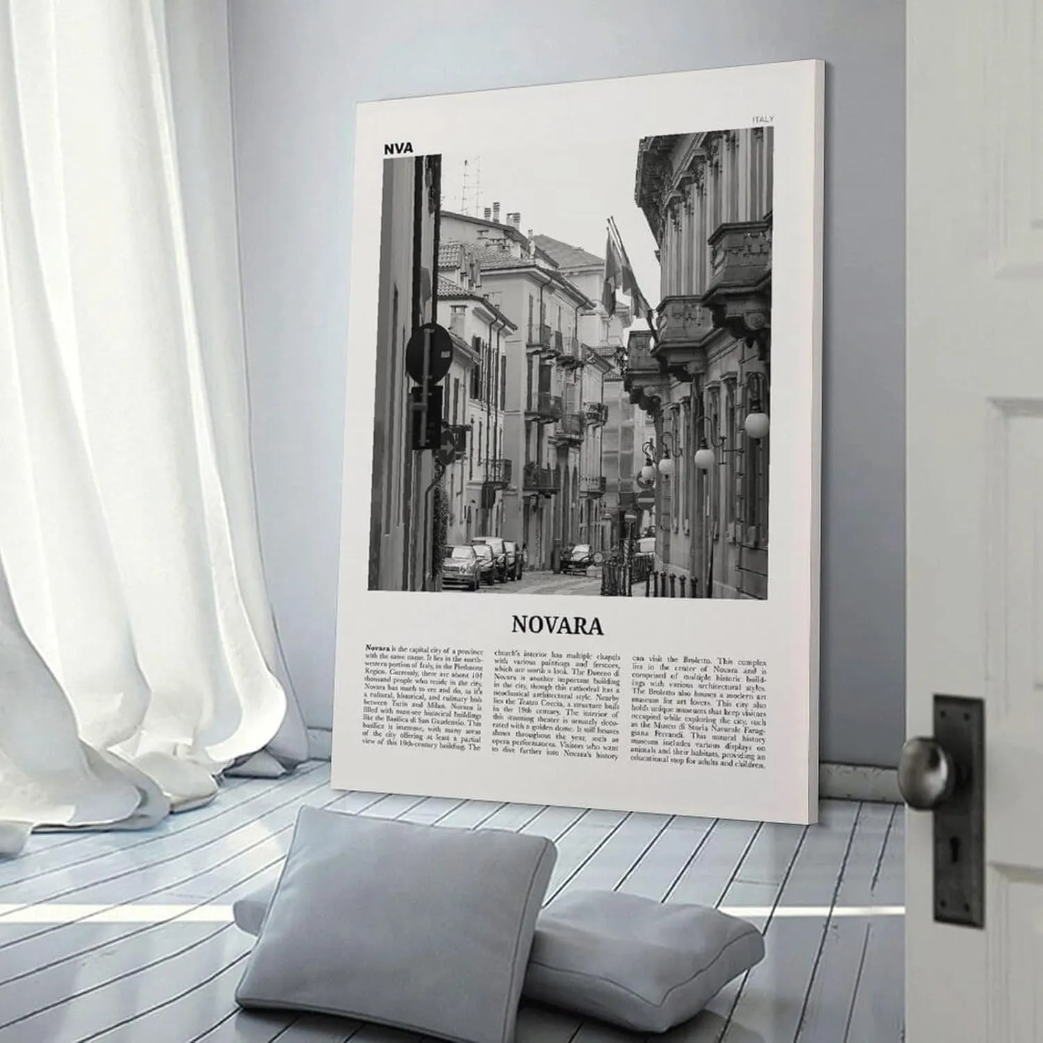 Novara Print Black And White, Novara Wall Art, Novara Poster, Novara Photo, Novara Wall Décor, Novara Map, Italy Canvas Wall Art Poster Ready to Hang Framed 16x24inch