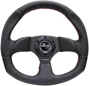 NRG Innovations NRG-RST-009R-RS Reinforced Steering Wheel Black Leather Steering Wheel with Red Stitch