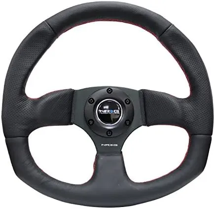 NRG Innovations NRG-RST-009R-RS Reinforced Steering Wheel Black Leather Steering Wheel with Red Stitch