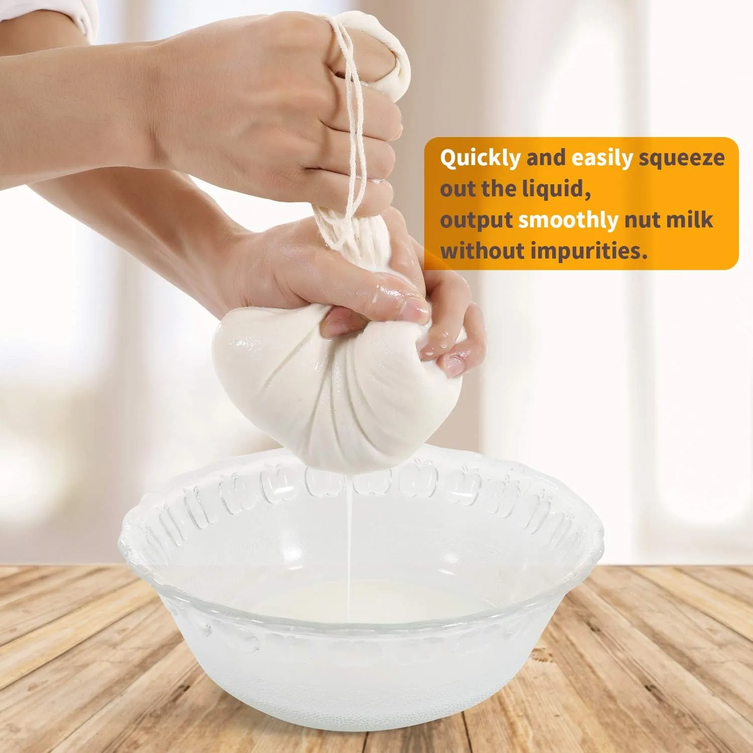 Nut Milk Bags, All Natural Cheesecloth Bags, 12"x12", 5 Pack, 100% Unbleached Cotton Cloth Bags for Tea/Yogurt/Juice/Wine/Soup/Herbs, Durable Washable Reusable Almond Milk Strainer(Weave 66x70)