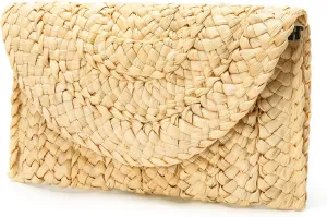 Obosoyo Women's Straw Clutch Handbag, Purse Envelope Wallet, Summer Beach Woven Bag