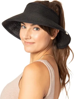 Ocean Pacific Sun Visor Hats for Women, Beach Roll Up Large-Brimmed Straw Hat, Sun Protection UPF 50
