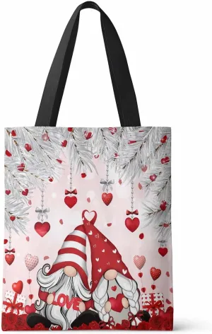 Ocean Party Valentine's Day Canvas Tote Bag Love Heart Red Rose Gnome Gold Pine Needle Shoulder Bag Casual Bag with Inner Pocket for Shopping Grocery Work