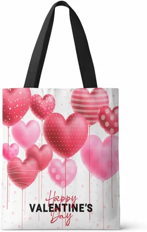 Ocean Party Valentine's Day Canvas Tote Bag Red and Pink Love Heart Balloons Shoulder Bag Casual Bag with Inner Pocket for Shopping Grocery Work