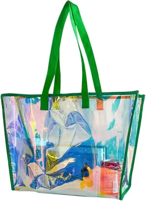 ONEART Clear Holographic Tote Bags, Iridescent Waterproof Top Handle Bag, Clear Jelly Totes Vocation Party Beach Bag