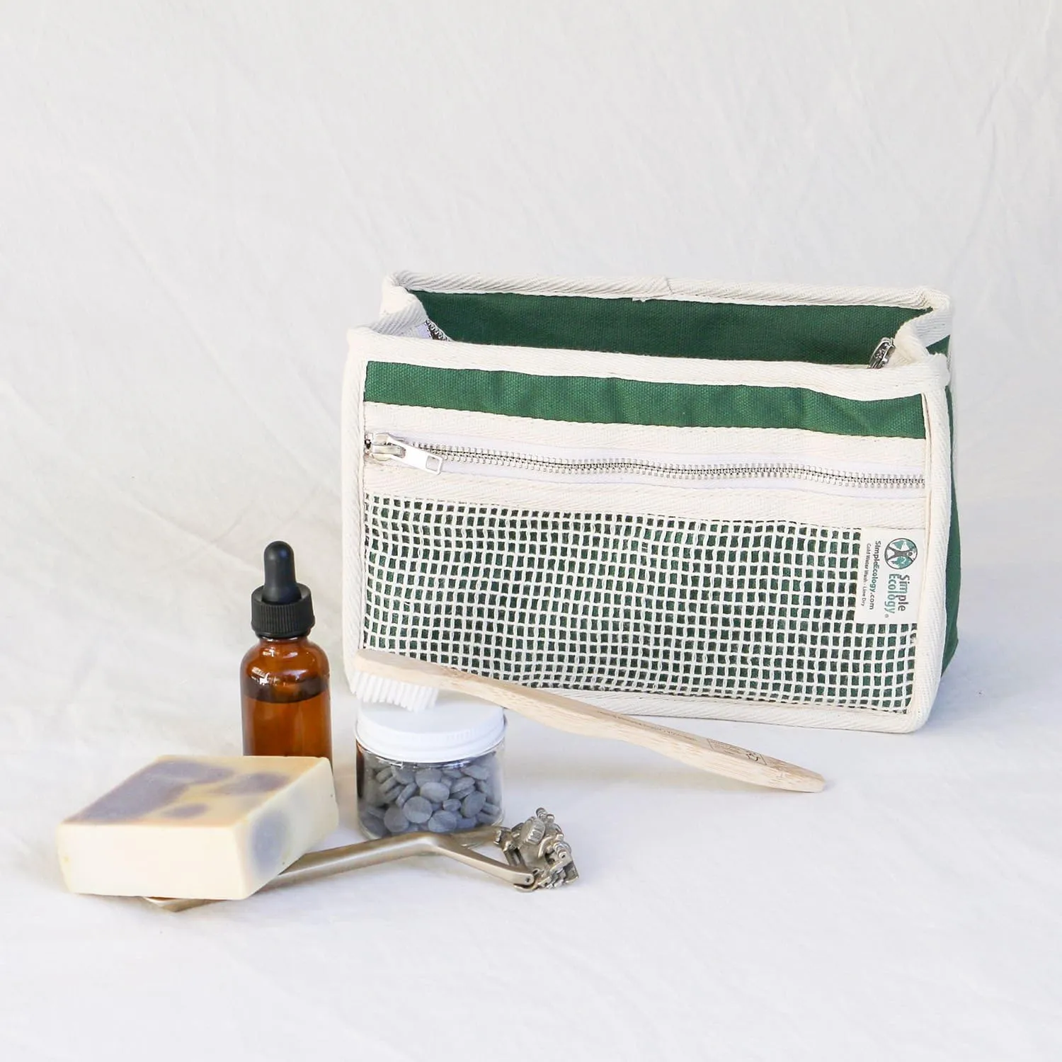 Organic Cotton Canvas Padded Toiletry, Cosmetic, Travel Bag - Green