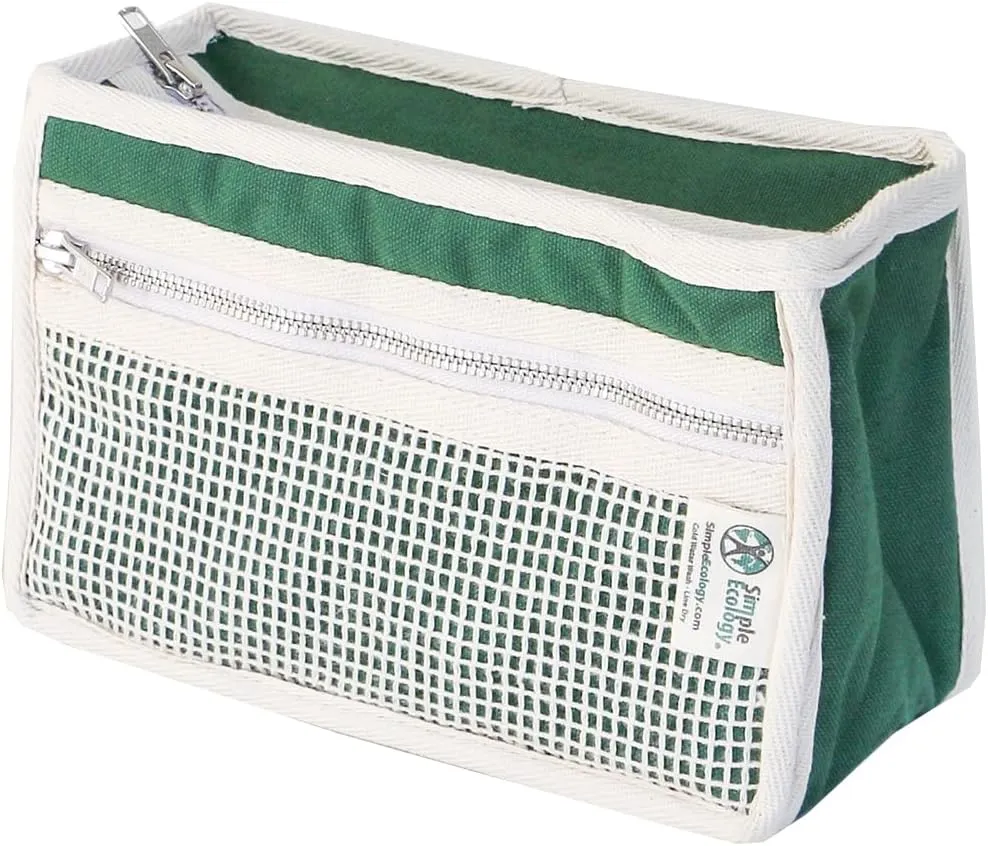 Organic Cotton Canvas Padded Toiletry, Cosmetic, Travel Bag - Green