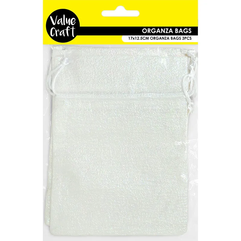 ORGANZA BAG 17X12CM IRIDESCENT WHITE 3PC