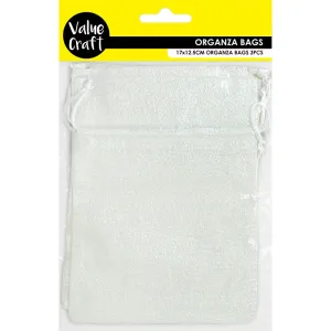 ORGANZA BAG 17X12CM IRIDESCENT WHITE 3PC