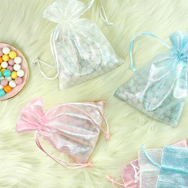 ORGANZA BAG 17X12CM IRIDESCENT WHITE 3PC