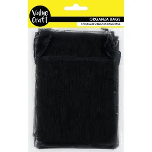 ORGANZA SMALL 17CM X 12.5CM BLACK 5PC