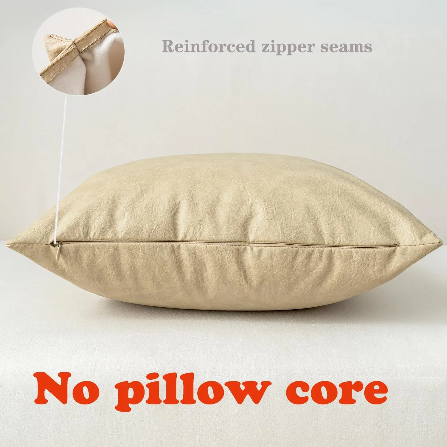 Pack of 2 Leather Pillow Cover, Beige Decorative Modern Boho Thickened Abrasion Floor Cushion Cover, for Home Decor Outdoor Waterproof Pet Hair Resistant Throw Pillow Covers 18x18 inch.
