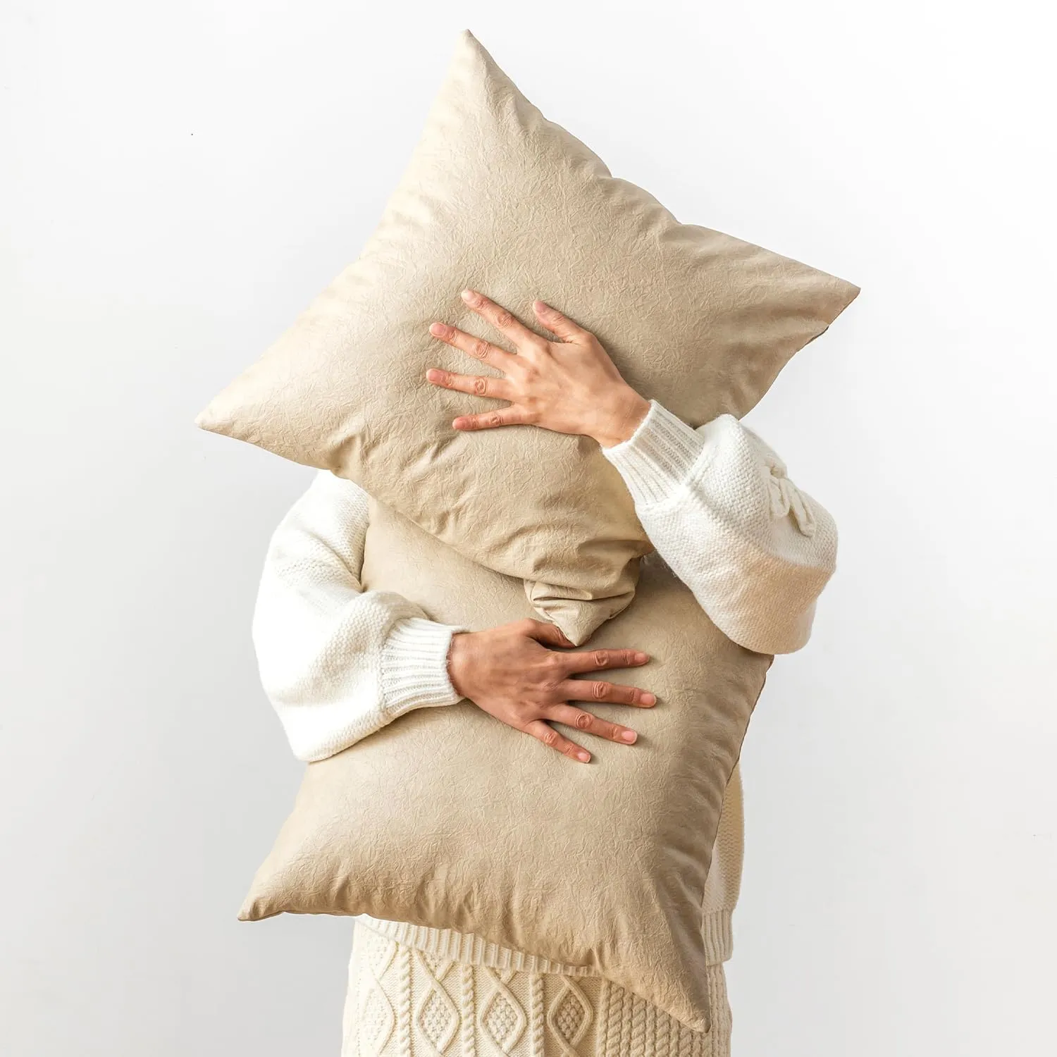 Pack of 2 Leather Pillow Cover, Beige Decorative Modern Boho Thickened Abrasion Floor Cushion Cover, for Home Decor Outdoor Waterproof Pet Hair Resistant Throw Pillow Covers 18x18 inch.