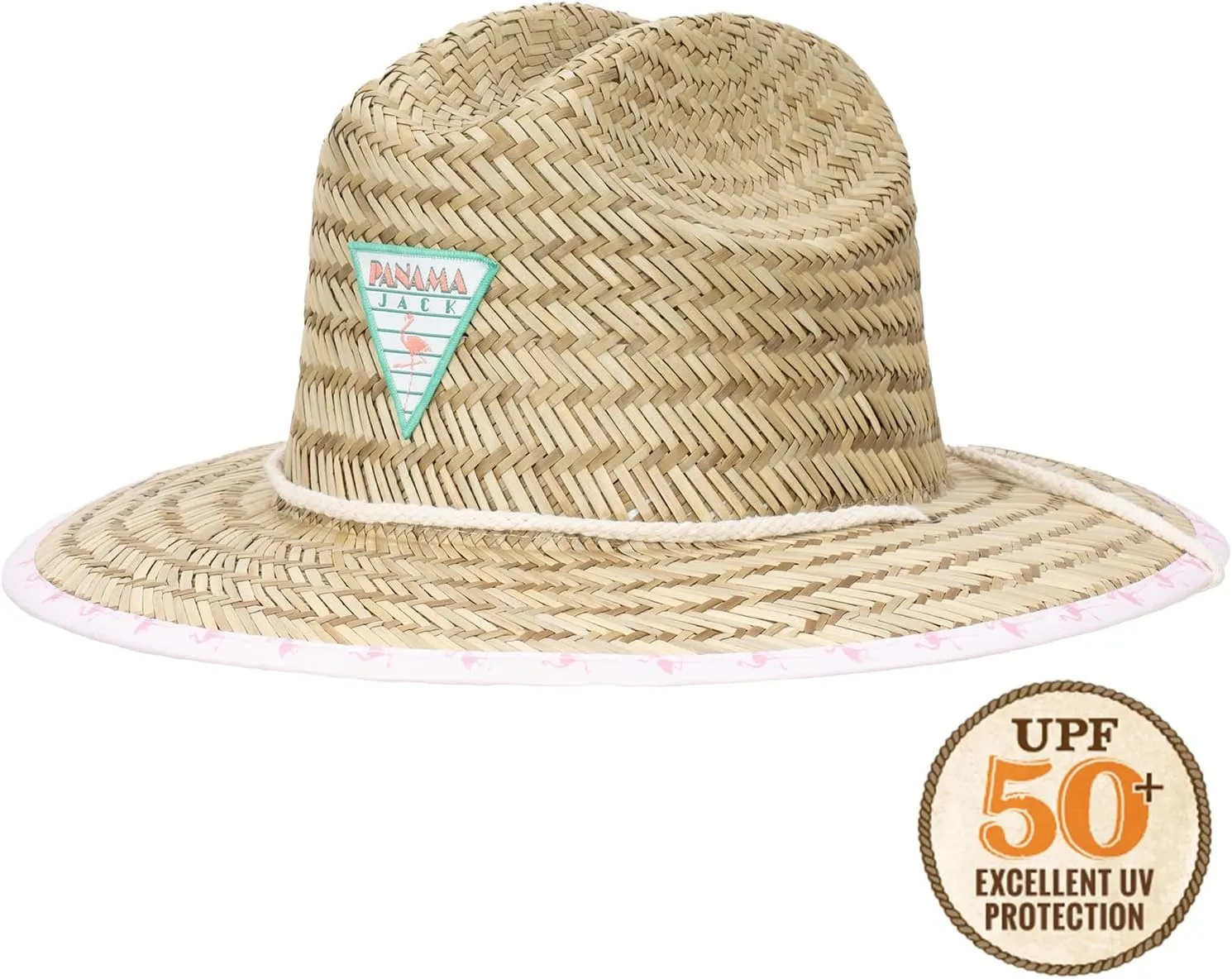 Panama Jack Kids Sun Hat - Straw Lifeguard, Surfboard Print Underbrim, UPF (SPF) 50  UVA/UVB Sun Protection, 3 1/4" Brim