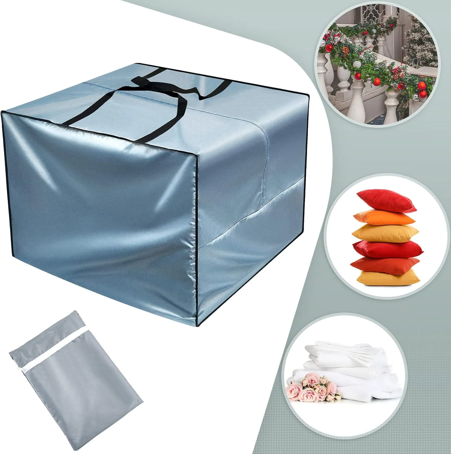 Patelai 2 Pcs Cushion Cover Bag 32 x 32 x 24'' Outdoor Patio Storage Waterproof Oxford Packing Bags for Moving with Zipper Handles for Xmas Storage Camping Picnic Furniture Pillow (Gray)