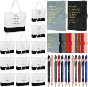 Paterr 12 Sets Thank You Appreciation Gifts Leather Notebooks Canvas Tote Bags Ballpoint Pens for Employee (Chic Colors)
