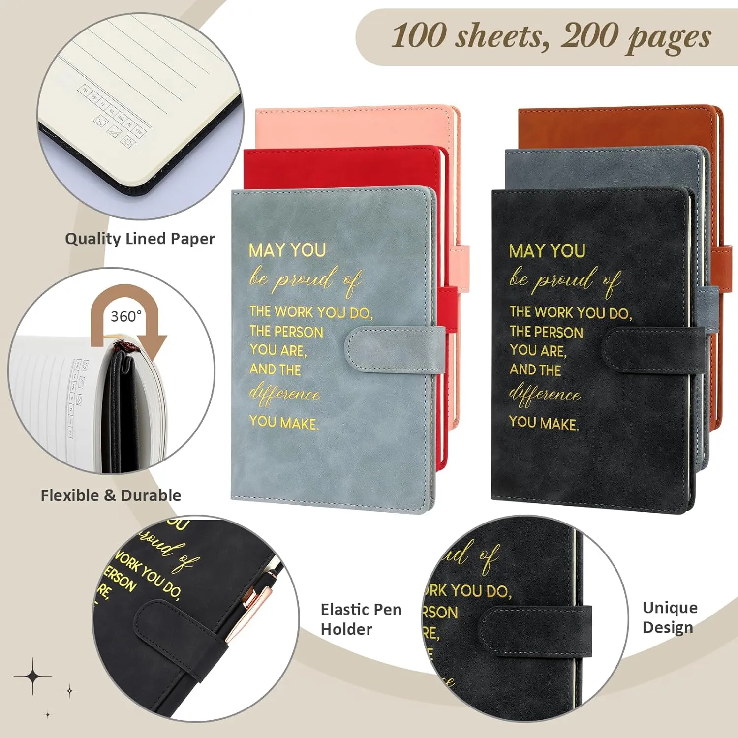 Paterr 12 Sets Thank You Appreciation Gifts Leather Notebooks Canvas Tote Bags Ballpoint Pens for Employee (Chic Colors)