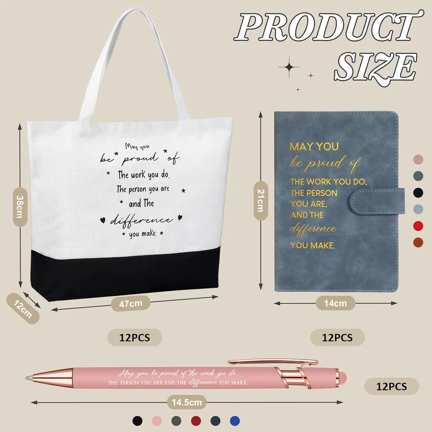 Paterr 12 Sets Thank You Appreciation Gifts Leather Notebooks Canvas Tote Bags Ballpoint Pens for Employee (Chic Colors)