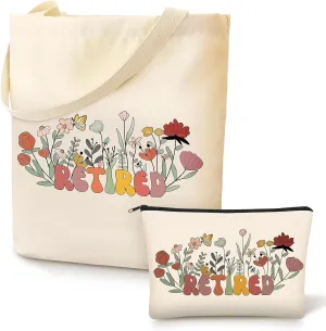 Paterr 2 Pack Retirement Gifts for Women 2025 Canvas Tote Bag for Women Makeup Bag with Metal Zipper Set Happy Retirement Gifts for Coworker Teacher Leaving Going Away Shopping Gym Travel Nurses
