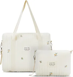 Paterr 2 Pcs Diaper Bag Tote for Women Multifunction Multisize Maternity Bag Quilted Cotton Cute Diaper Bag