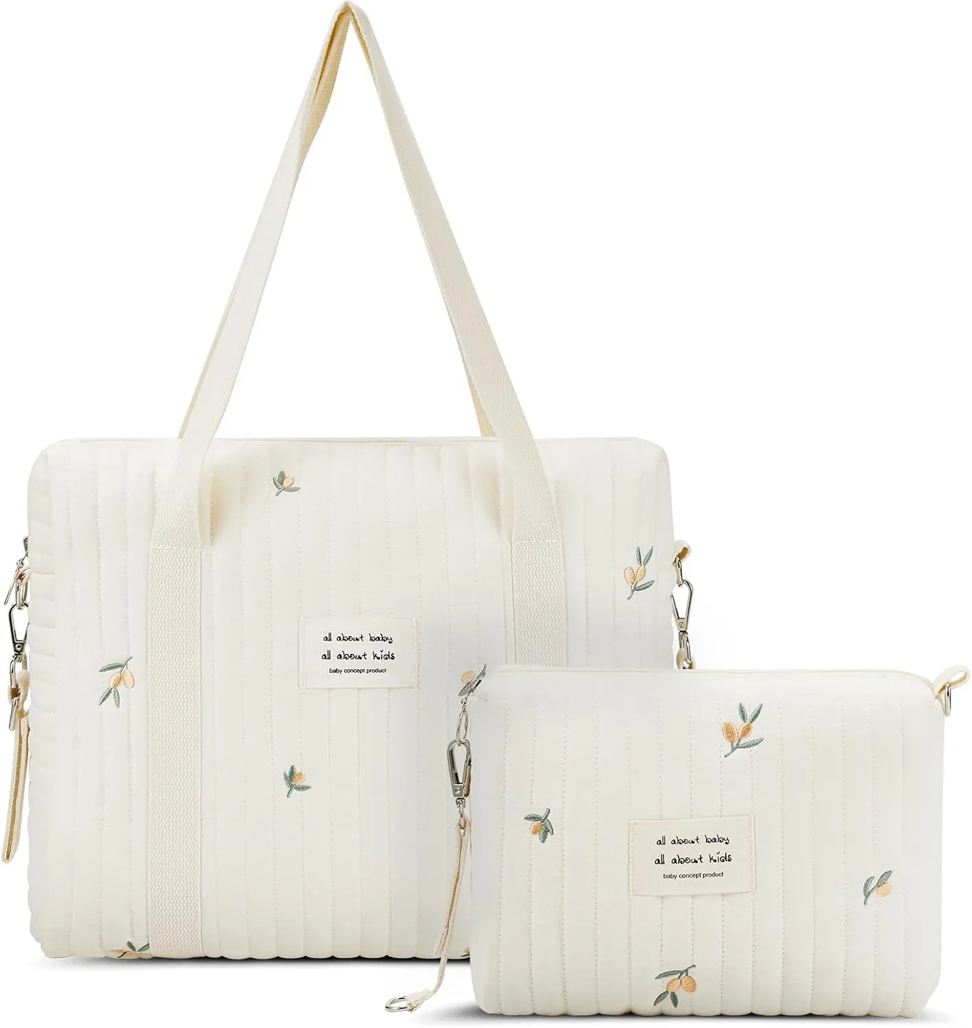Paterr 2 Pcs Diaper Bag Tote for Women Multifunction Multisize Maternity Bag Quilted Cotton Cute Diaper Bag