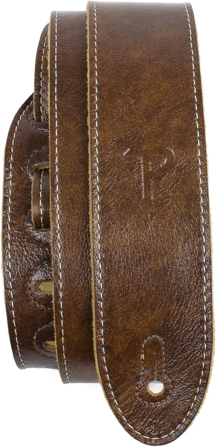 Perri's Leathers Italian Leather Guitar Strap - Soft Deluxe, Adjustable 41" to 56", Reinforced Keyhole & Slots, Electric, Bass, Acoustic Guitar Straps Leather - Chestnut