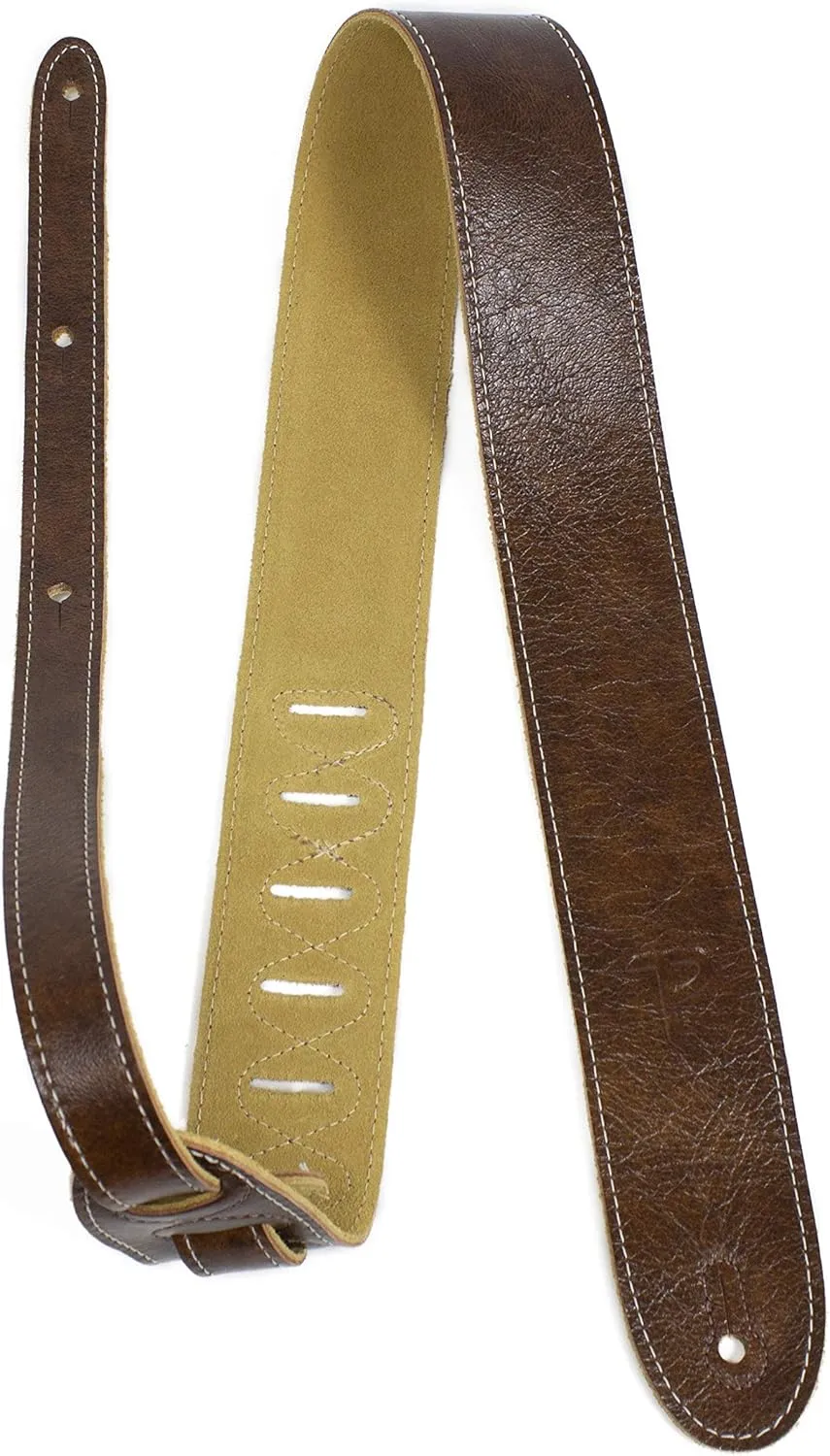 Perri's Leathers Italian Leather Guitar Strap - Soft Deluxe, Adjustable 41" to 56", Reinforced Keyhole & Slots, Electric, Bass, Acoustic Guitar Straps Leather - Chestnut