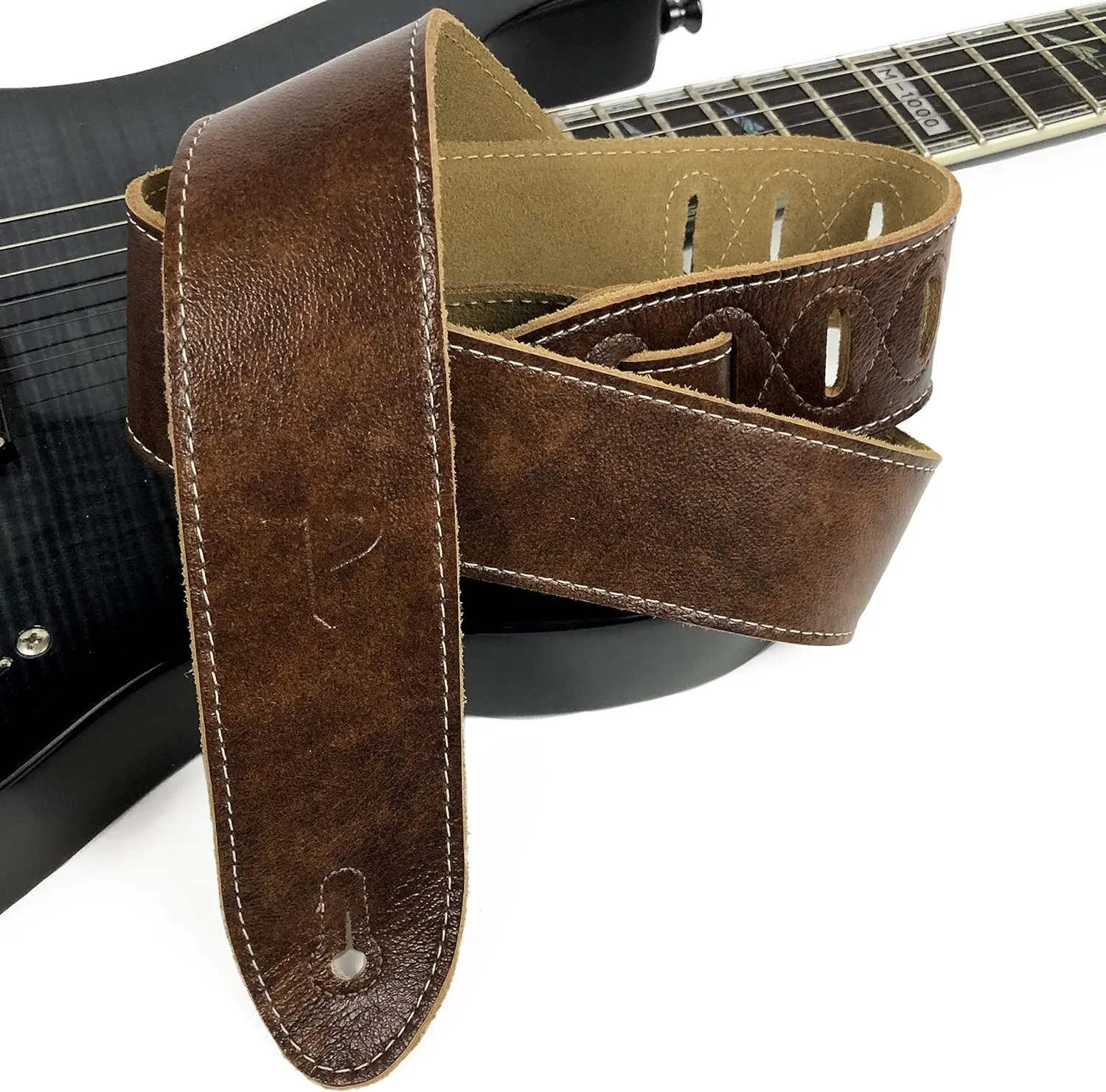 Perri's Leathers Italian Leather Guitar Strap - Soft Deluxe, Adjustable 41" to 56", Reinforced Keyhole & Slots, Electric, Bass, Acoustic Guitar Straps Leather - Chestnut